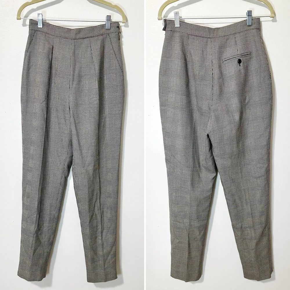 Lauren Ralph Lauren Wool and Silk Blend High Rise Pleated Glen Plaid Pants Sz 6